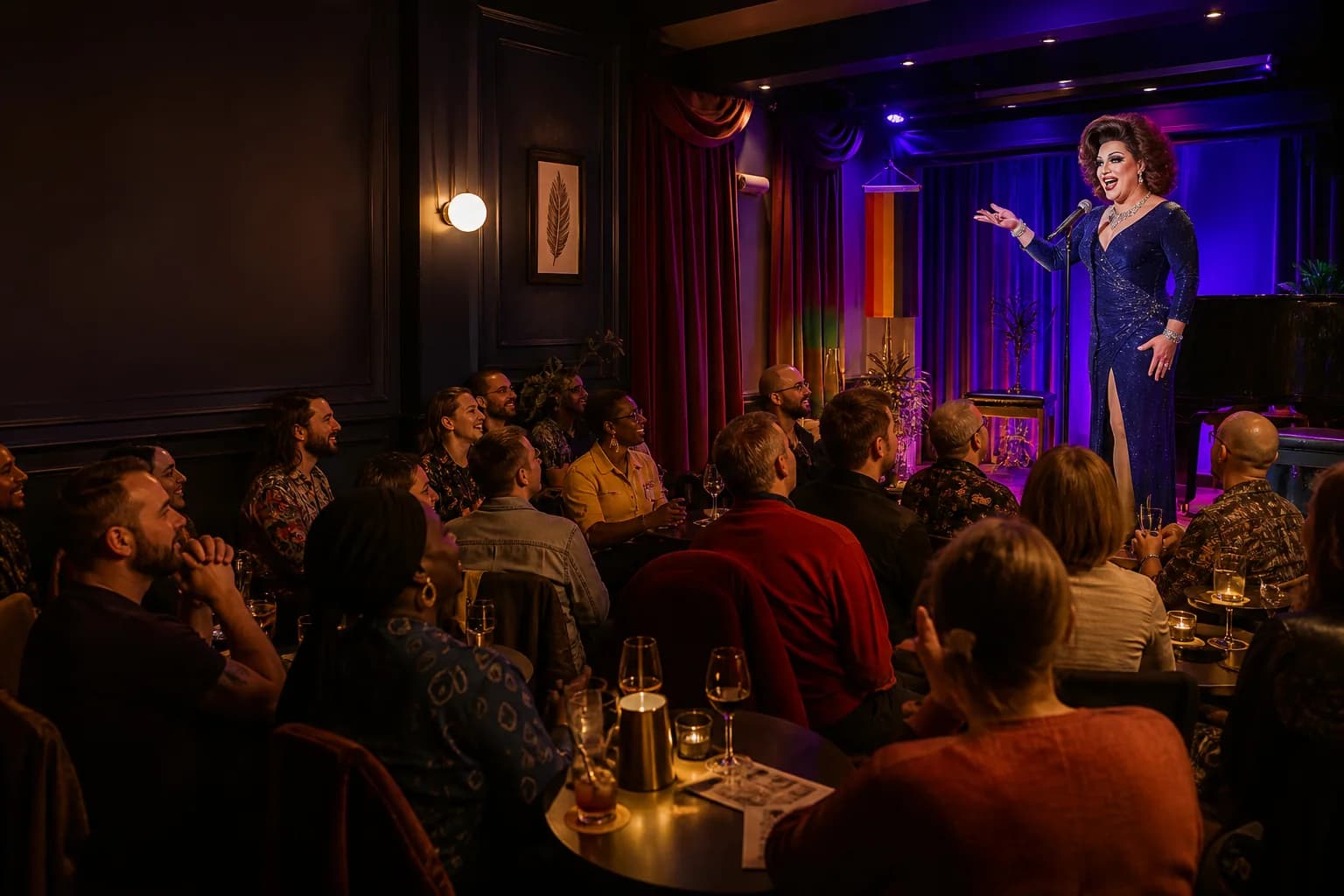 An audience enjoying an intimate evening cabaret performance